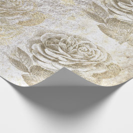 Rozen Foxier Gold Parly Metallic Floral White Cadeaupapier