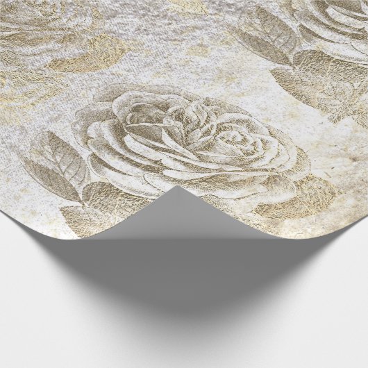 Rozen Foxier Gold Parly Metallic Floral White Cadeaupapier (Hoek)