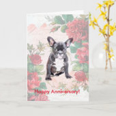 Rozen Franse Bulldog Happy Jubileum Dag Kaart (Gele Bloem)