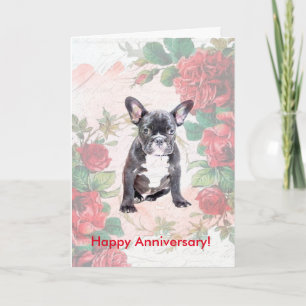 Rozen Franse Bulldog Happy Jubileum Dag Kaart