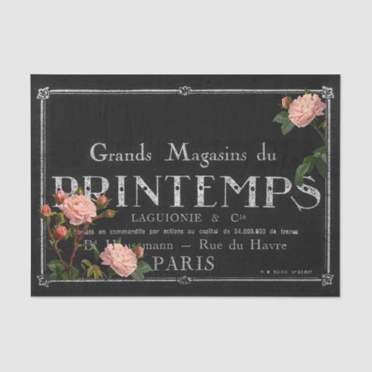  Rozen Franse Typografie Black Decoupage Tissuepapier (Voorkant)