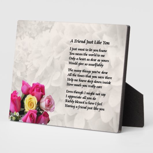 Rozen Friend Poem Plaque Fotoplaat (Zijkant)