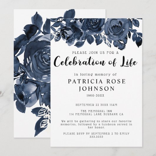 Rozen Funeral Celebration of Life Announcement Kaart (Voorkant / Achterkant)