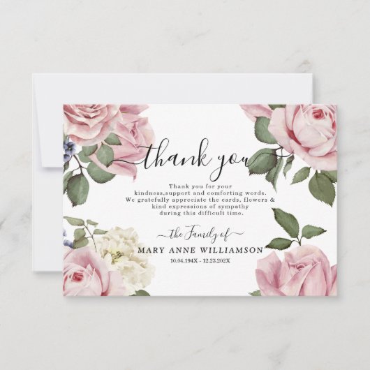 Rozen Funeral Hartelijk dank Bedankkaart (Voorkant)