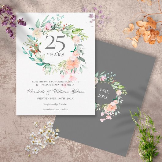 Rozen Garland 25th Jubileum Save the Date Briefkaart