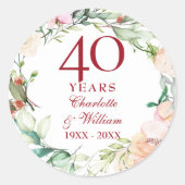 Rozen Garland 40th Ruby Wedding Jubileum Ronde Sticker (Voorkant)