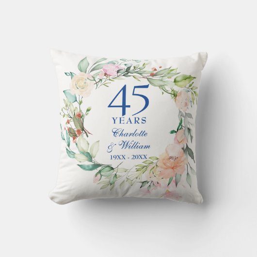 Rozen Garland 45th 65th Wedding Jubileum Foto Kussen (Voorkant)