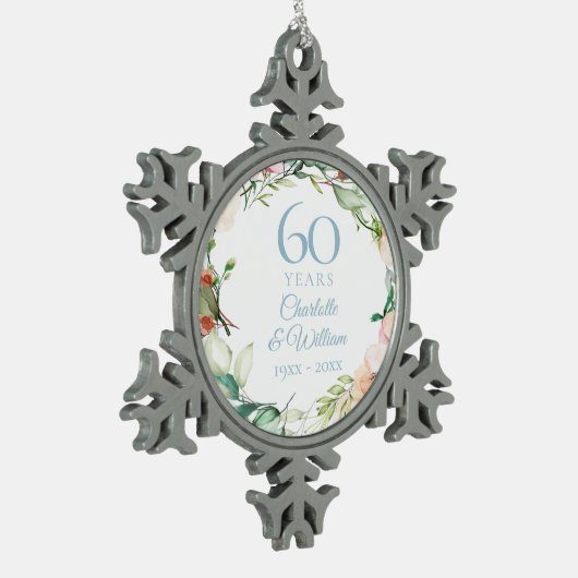 Rozen Garland 60th Diamond Wedding Jubileum Tin Sneeuwvlok Ornament (Links)