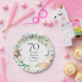 Rozen Garland Floral 70e bruiloft Jubileum Papieren Bordje (Feest)