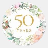 Rozen Garland Gold 50e bruiloft Jubileum Ronde Sticker (Voorkant)