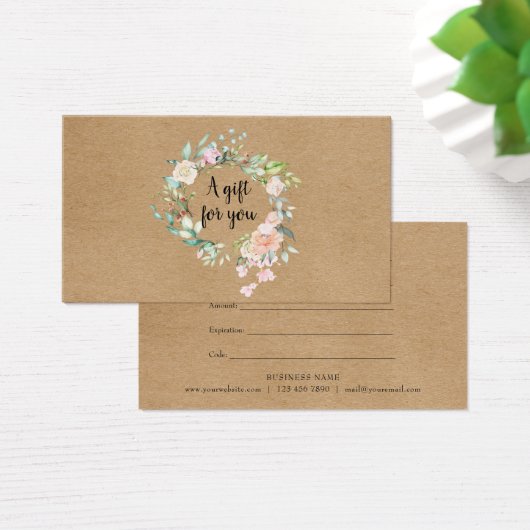 Rozen Garland Rustic Kraft Cadeaucertificaat Visitekaartje (Bureau)