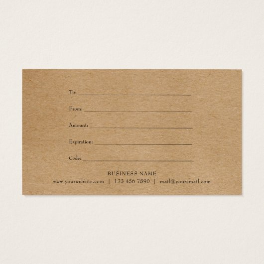 Rozen Garland Rustic Kraft Cadeaucertificaat Visitekaartje (Achterkant)