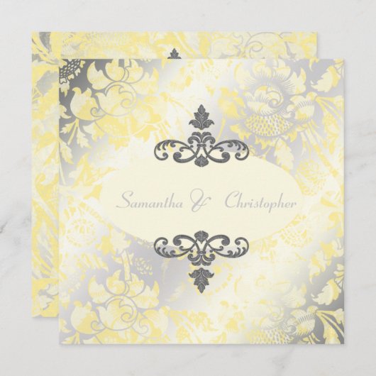 Rozen + Geel/Grijs uitnodigingen (Voorkant / Achterkant)