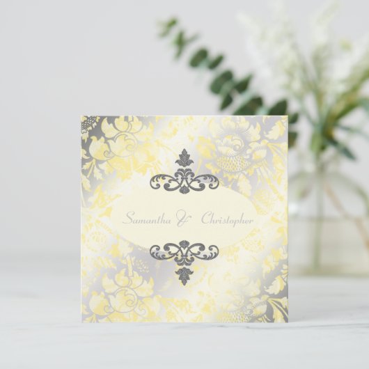  Rozen + Geel/Grijs uitnodigingen (Staand voorkant)