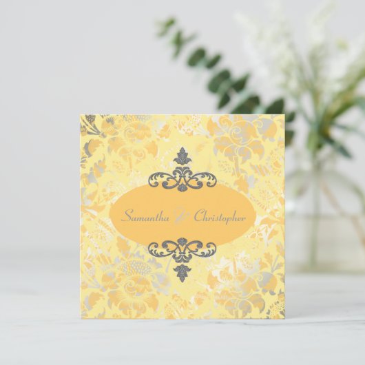  Rozen + Geel/Grijs uitnodigingen (Staand voorkant)