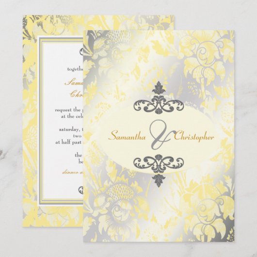 Rozen Geel + Zilveren 5x7 uitnodigingen (Voorkant / Achterkant)