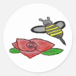 Rozen Geel Zwart Bijen Ronde Sticker