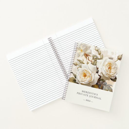  Rozen Gepersonaliseerd Antiek Wit Bloemen Notitieboek (Binnen)
