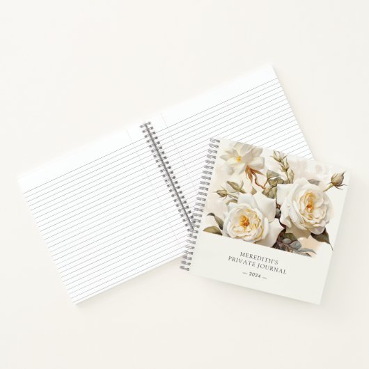 Rozen Gepersonaliseerd Antiek Wit Bloemen Notitieboek (Binnen)