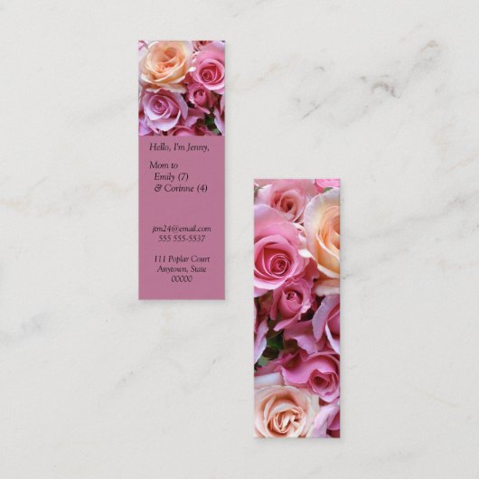 Rozen geschikt bladwijzer moeder mini visitekaartje (Voorkant / Achterkant)