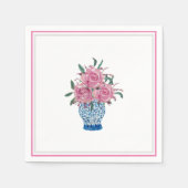 Rozen geschilderd blauw en witte gemberpotje serve servet (Voorkant)