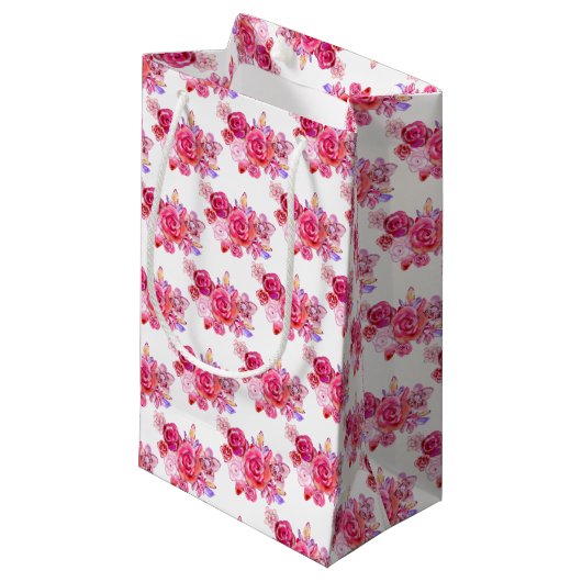 Rozen Gift Bag Roze Flowers Klein Cadeauzakje (Voorkant Gekanteld)