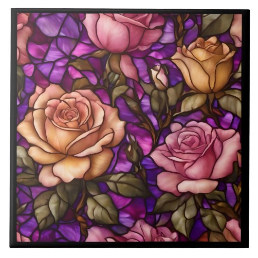 Rozen Glas in lood Modern Elegant Collectie Tegeltje (Voorkant)