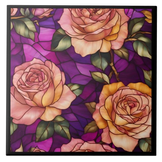 Rozen Glas in lood Populair Elegant Collectie Tegeltje (Voorkant)