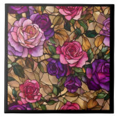 Rozen Glas in lood Trendy Elegant Collectie Tegeltje (Voorkant)