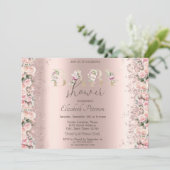 Rozen Glitter Confetti Roos Goud Baby shower Kaart (Staand voorkant)