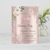 Rozen Glitter Drips Roos Gold 25e Verjaardag Kaart (Staand voorkant)