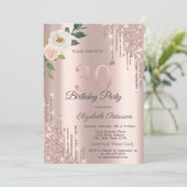 Rozen Glitter Drips Roos Gold 30e Verjaardag Kaart (Staand voorkant)
