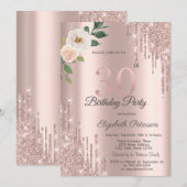 Rozen Glitter Drips Roos Gold 30e Verjaardag Kaart (Voorkant / Achterkant)