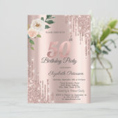 Rozen Glitter Drips Roos Gold 50e Verjaardag Kaart (Staand voorkant)