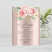 Rozen, Glitter Drips Roos Gold Sweet 16 Kaart (Staand voorkant)