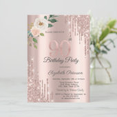 Rozen Glitter Drips Roos Goud 90ste Verjaardag Kaart (Staand voorkant)