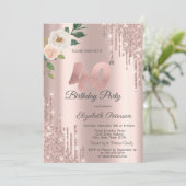 Rozen Glitter Druppels Roos Goud 40e Verjaardag Kaart (Staand voorkant)