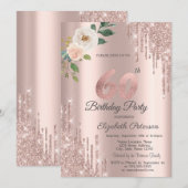 Rozen Glitter Druppels Roos Goud 60e Verjaardag Kaart (Voorkant / Achterkant)