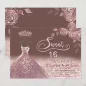 Rozen glitter pailletten roos gouden jurk kaart (Voorkant / Achterkant)