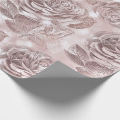 Rozen Glitter Pink Rose Bokeh Floral Faux Blush Cadeaupapier (Hoek)