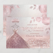 Rozen glitter sequenties roos gouden jurk Quinceañ Kaart (Voorkant / Achterkant)