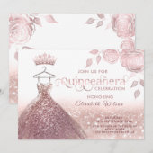 Rozen glitter sequenties roos gouden jurk Quinceañ Kaart (Voorkant / Achterkant)