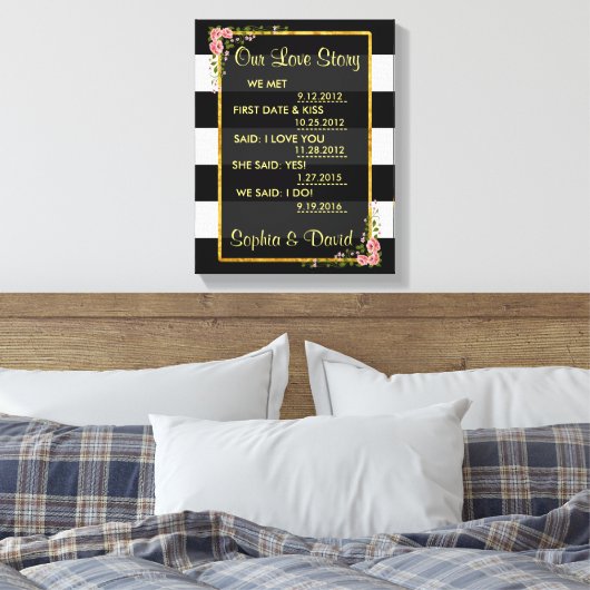 Rozen Gold Foil Black Stripes ONS LIEFDESVERHAAL Canvas Afdruk (Insitu (Slaapkamer))