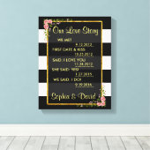 Rozen Gold Foil Black Stripes ONS LIEFDESVERHAAL Canvas Afdruk (Insitu (Houten vloer))