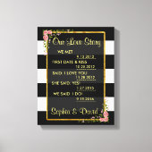 Rozen Gold Foil Black Stripes ONS LIEFDESVERHAAL Canvas Afdruk (Voorkant)