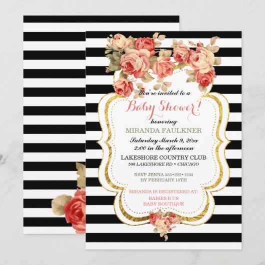  Rozen Gold Foil Modern Black White Kaart (Voorkant / Achterkant)