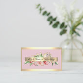 Rozen Gold Lijst Mint Pink Floral Makeup Visitekaartje (Staand voorkant)