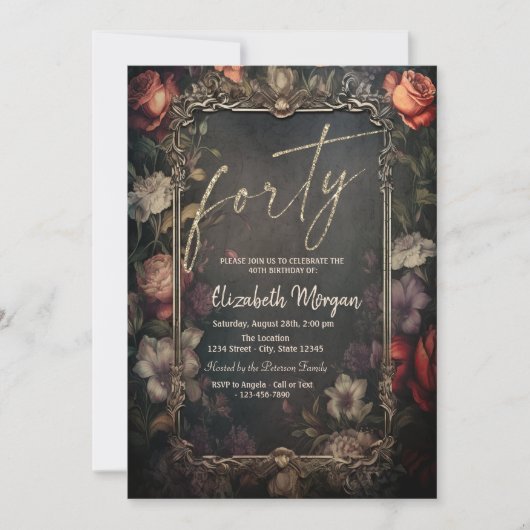  Rozen Gotische 40e Verjaardag Kaart (Voorkant)