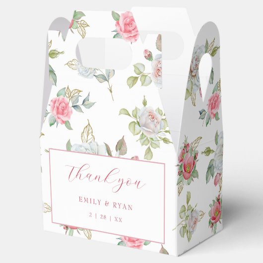 Rozen & Goud gegraveerde bladeren Dank u Bedankdoosjes (Geopend)