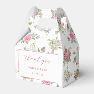 Rozen & Goud gegraveerde bladeren Dank u Bedankdoosjes